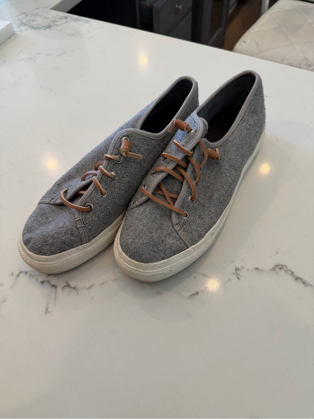 Sperry Gray Fabric Sneakers with Tan Laces